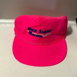 Vintage 80s/90s Neon pink Dick Simon racing trucker style zipperback hat cap